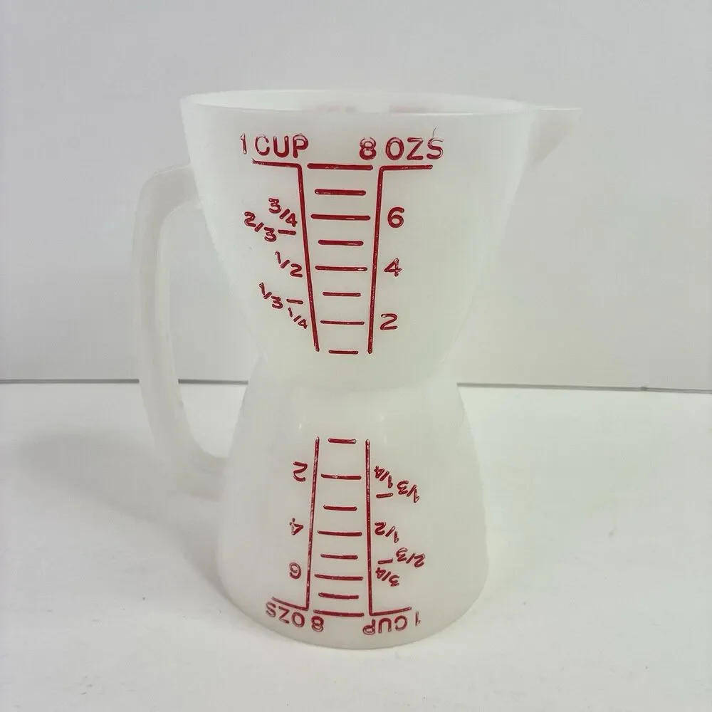 Vintage Tupperware Double Sided Wet Dry Measuring Cup Red Lettering 1 Cup 8 oz